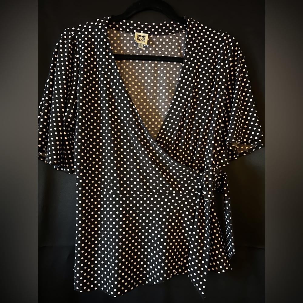 Black and cream wrap blouse